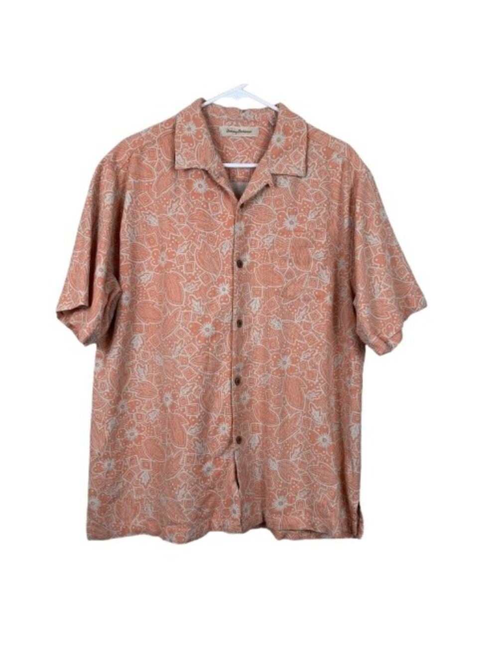 Tommy Bahama 100% Silk Hawaiian Dyed Jacquard Floral Shirt Size XL Camp Luau